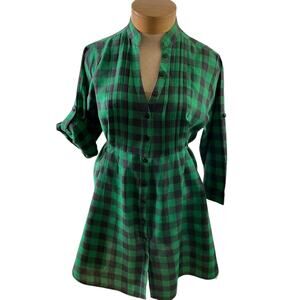 She's Cool Women's 3X Green Plaid Belted Shirt Dress Casual Day Dress Tie Waist